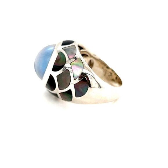 Large Blue Pearl Abalone Sterling Silver 925 Ring - Picture 7 of 10